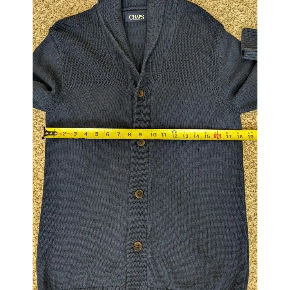 Chaps Shawl Collar Cardigan Mens Small Navy Button Front Knit Sweater Waffle